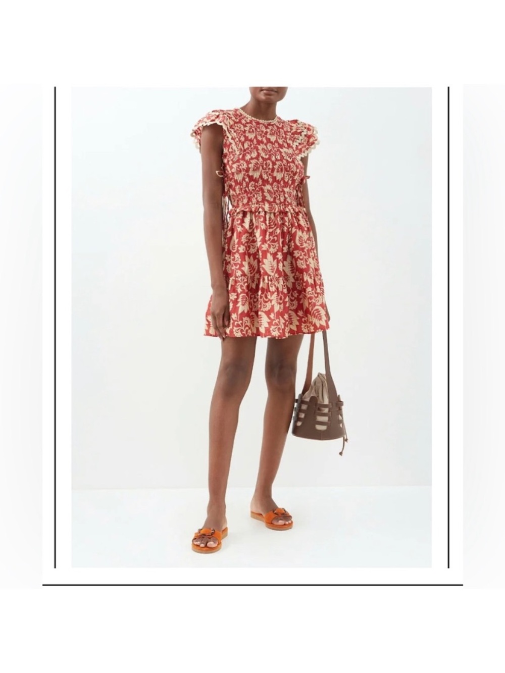 Sea New York Linda Dress - Red Floral Smocked Mini Dress, Size Small